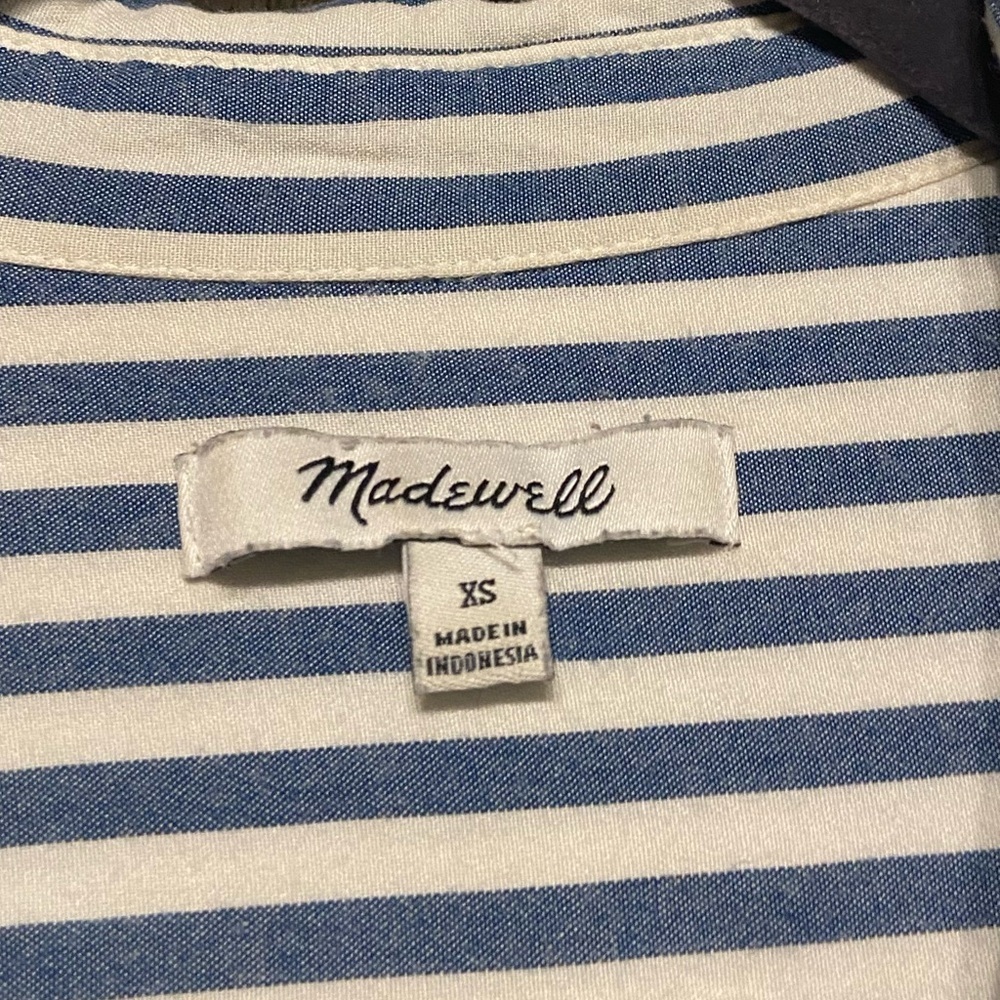 Madewell Courier Pleat Back Blue White Striped Button Down Shirt XS - Picture 6 of 7